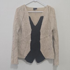 Capri Women's Beige Knit Sweater with Black Cable Accent L